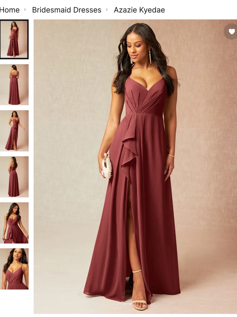 Azazie Terracotta Off-Shoulder Ruffled Front-Slit Bridesmaid Gown